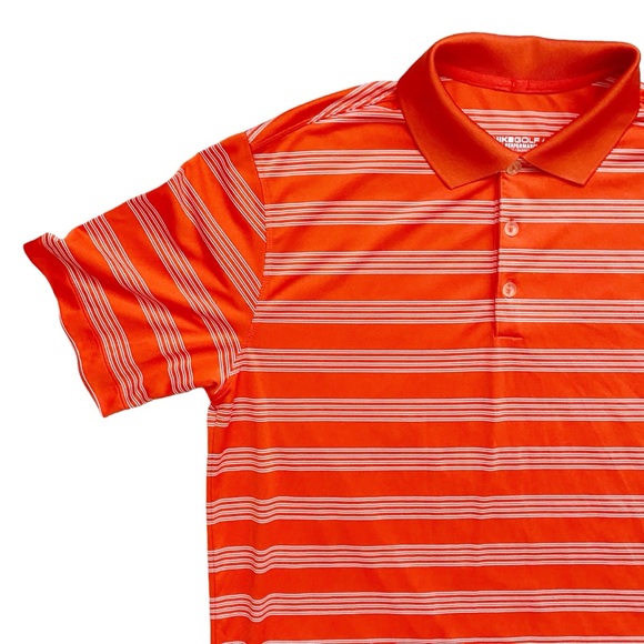 Nike Golf Polo Shirt Tour Performance Dri Fit Orange White Stripes Men’s Medium - Picture 2 of 8